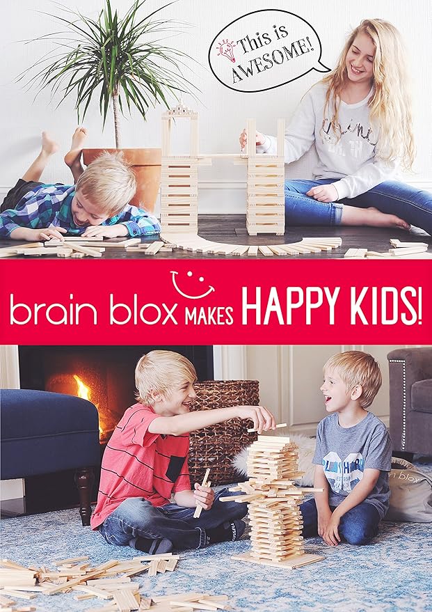 Natural Wooden Blocks for Kids Ages 4-8 - Montessori Blocks for Hands-on Learning - STEM and Architecture for Kids (300 Building Blocks)