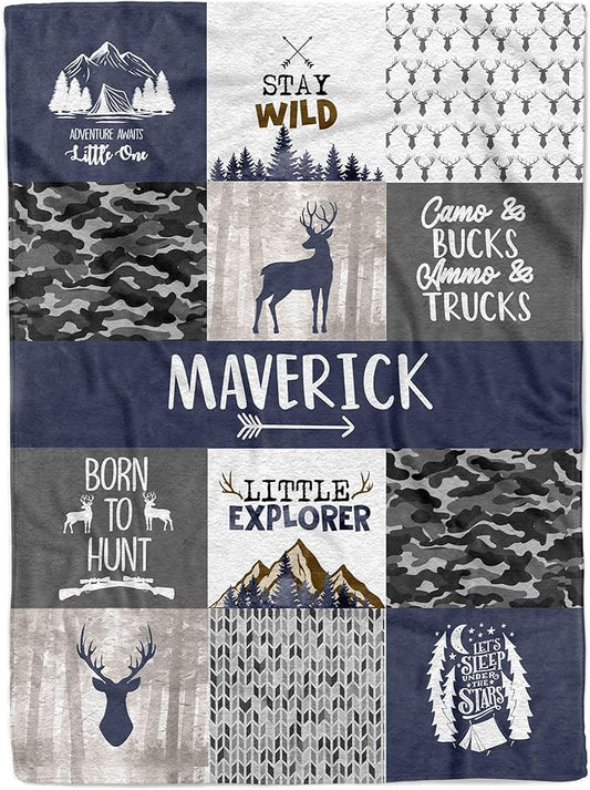 MDPrints Global Personalized Deer Baby Blanket for Boys, Plush Fleece Blanket for Newborn Boy, Personalized Baby Gifts for Baby Shower, Stroller Blanket