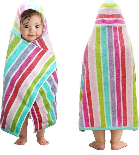 ORIGINAL KIDS Hooded Baby Towel for Newborn - 100% Cotton Large Baby Bath Towels with Hood for Infants, Toddler - Extra Absorbent & Soft Newborn Bath Essentials - Large 24x30 - Pink Multi