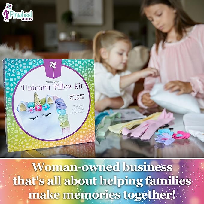 Pinwheel Crafts Unicorn Pillow Kit - DIY Arts and Crafts for Kids Ages 6 7 8-12+ Years, No Sewing Kit for Kids, Unicorn Pink Pillow Craft Kits for Birthday, Christmas Gifts for Girls