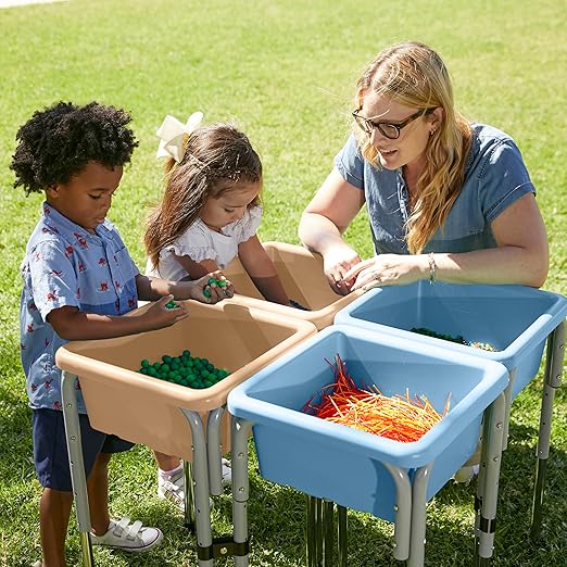 ECR4Kids 4-Station Sand and Water Adjustable Play Table, Sensory Bins, Sand/Powder Blue