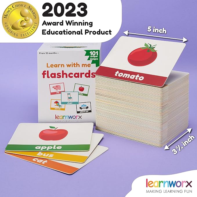LearnWorx 101 Baby Flash Cards for Toddlers 1-3 | Award Winning First Words Toddler Flash Cards | Speech Toys Help Learn Objects, Numbers & Play Games - Big Toddler Learning Flashcards Preschool Kids