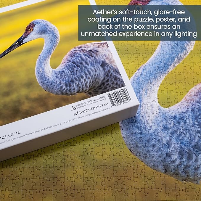 The Sandhill Crane Puzzle, Premium 1000 Piece Jigsaw Puzzle for Adults, Glare-Free, Soft-Touch Puzzles, Made in USA, 26.6" x 19.25"