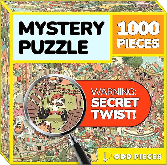 Odd Pieces Jigsaw Puzzles 1000 Pieces with Storytelling Comics, Secret Ending, Puzzle for Mystery Adults & Kids - 19.7'' x 27.6'' Frameable Magic Puzzle Art (Snack Attack 3)