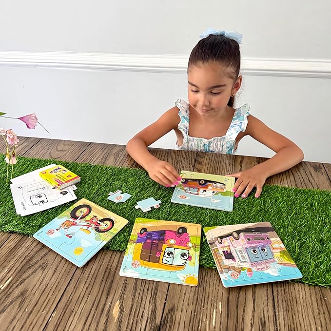 Butterfly EduFields 4-in-1 Vehicles Jigsaw Puzzle Set for Kids Age 3-7 | 38 Pcs Brain-Boosting Puzzle Toy with Coloring Worksheets for Boys & Girls | Preschool Learning