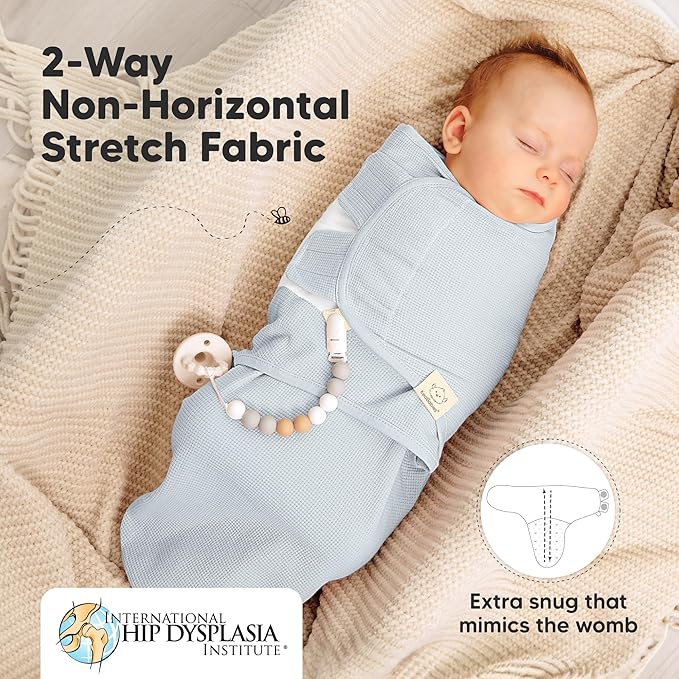 3-Pack Organic Swaddles for Newborns, Baby Sleep Sacks 0-3 Months - Baby Swaddle Wrap, Newborn Wearable Blanket, Infant Sleep Sack for Girls, Boys, Soft & Snug, Large Hook & Loop Closure (Glacier)