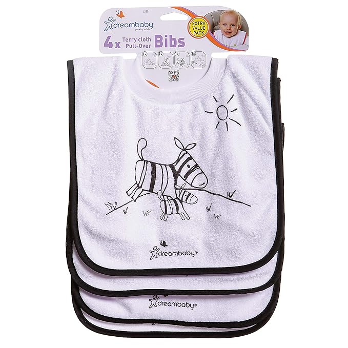 Dreambaby Terry Cloth Cotton Pullover Baby Bibs for Teething Feeding and Drooling - Super Absorbent & Extra Soft - Machine Washable - Jungle Animals