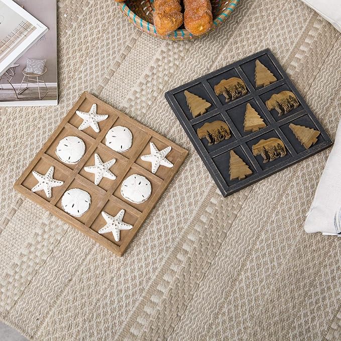 NIKKY HOME Cute Bear Decorative Wooden Board Travel Game Tic Tac Toe for Fun Coffee Table Decor