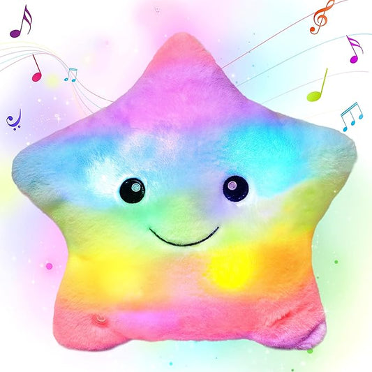 Cuteoy 13" Musical Rainbow Star Plush Pillow Glowing Twinkle Night Light Stuffed Animal LED Toys Adjustable Volume Birthday for Girls Boys