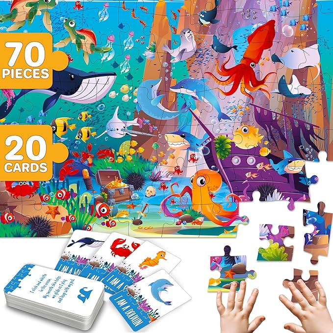 QUOKKA Search and Find Puzzles for Kids Ages 4-6 - Riddle Kids Puzzles 6-8 Years Old - 70 Unique Pcs - 20 Illustrated Guessing Cards - Engaging Children Themes - Ocean Puzzle Gift for Toddlers 3-5