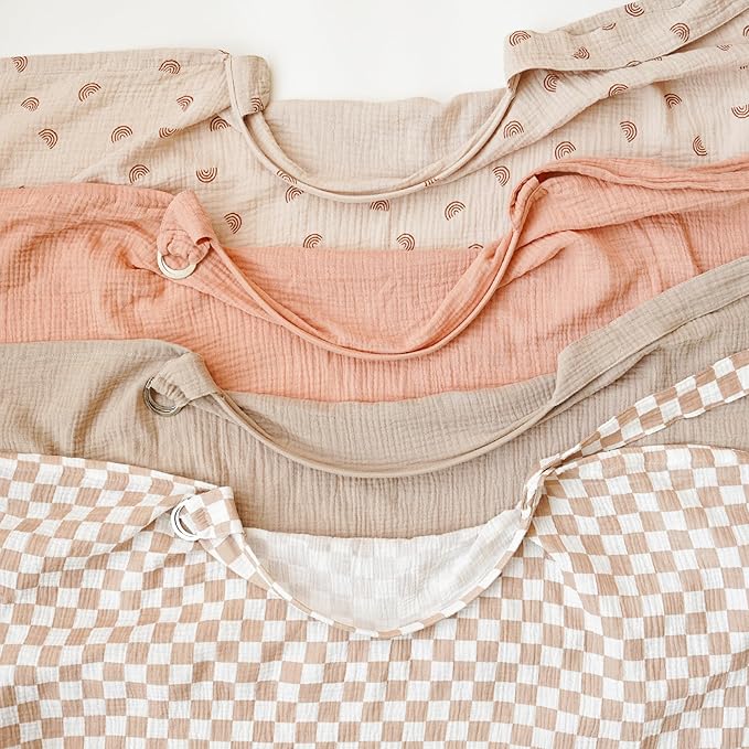 Muslin Nursing Covers for Breastfeeding, Privacy Breast Feeding Cover with Arch Neckline for Mom and Baby, Breathable 100% Cotton Nursing Apron Multi-use Stroller Cover