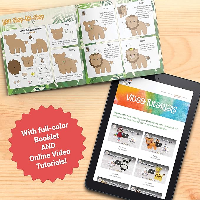 Craftorama Sewing Kit for Kids, Fun and Educational Wild Animal Craft Set for Boys and Girls Age 7-12, Sew Your Own Felt Animals Craft Kit for Beginners, 165 Piece Set