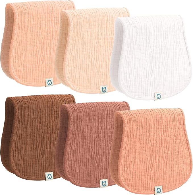 Muslin Burp Cloths Set, 6 Pieces, 100% Organic Cotton Hand Washcloths for Baby Boys and Girls Extra Absorbent and Soft Burping Rags (Cherry - Multi Colored)