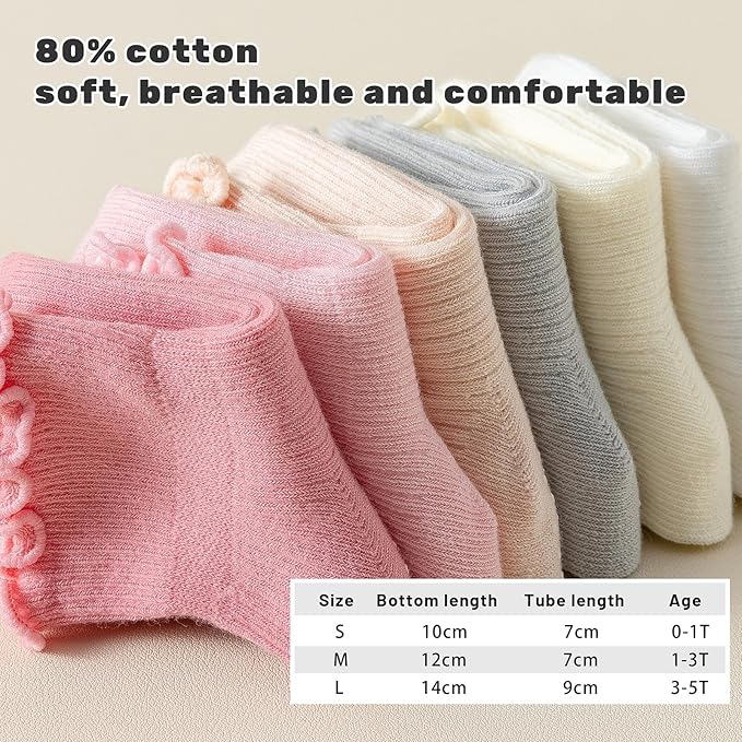 6 Pairs Toddler Ruffle Socks for Girls Baby Grip Socks Non Slip Socks Cute Grippy Frilly