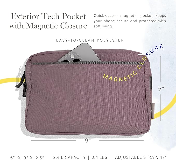 Red Rovr Everyday Joey Belt Bag | Organization & Zipper pockets |Adjustable Strap for All Ages (Mauve)