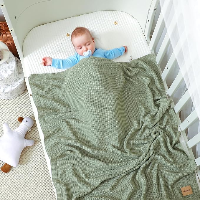 Baby Blanket 30 x 40 Inch Soft Knit for Boys & Girls Cotton Nursery Swaddling Blankets Toddler Knitted Crochet Receiving Crib