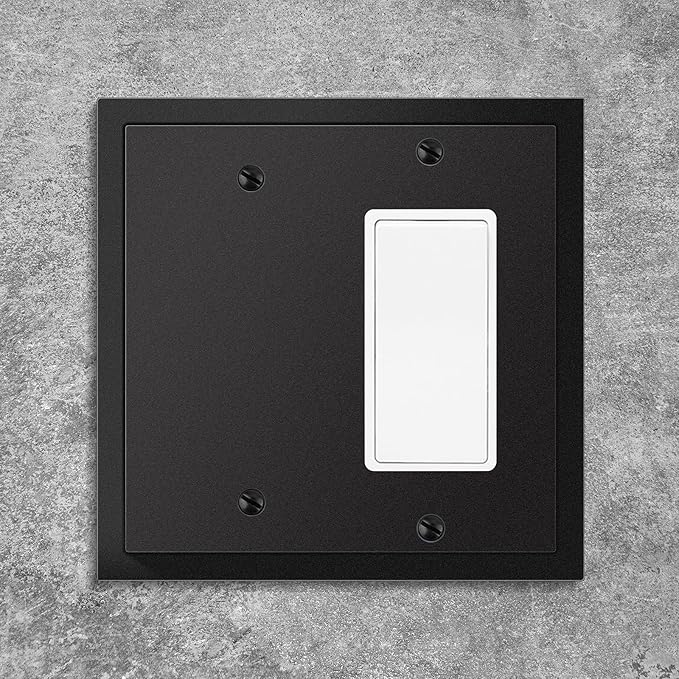 Modern Edge Decorative Wall Plate Switch Plate Outlet Cover, Durable Solid Zinc Alloy (Blank/Decorator, Matte Black)