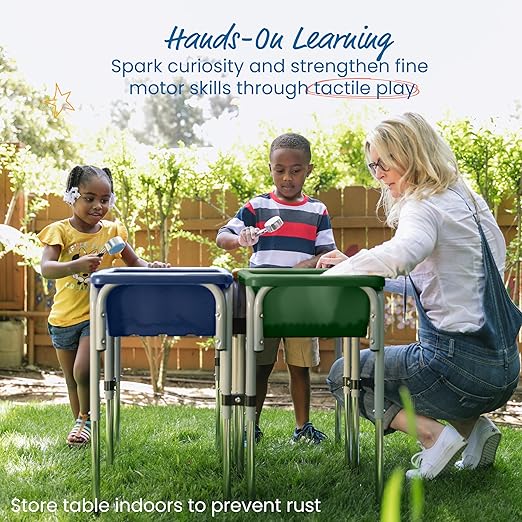 ECR4Kids 4-Station Sand and Water Adjustable Play Table, Sensory Bins, Earthtone