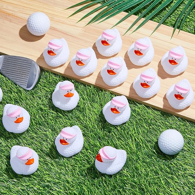 Deekin 24 Pcs Rubber Duck 2 Inch Bulk Sport Party Favors for Birthday Party Decorations Club Player Gift (Pink Golf)