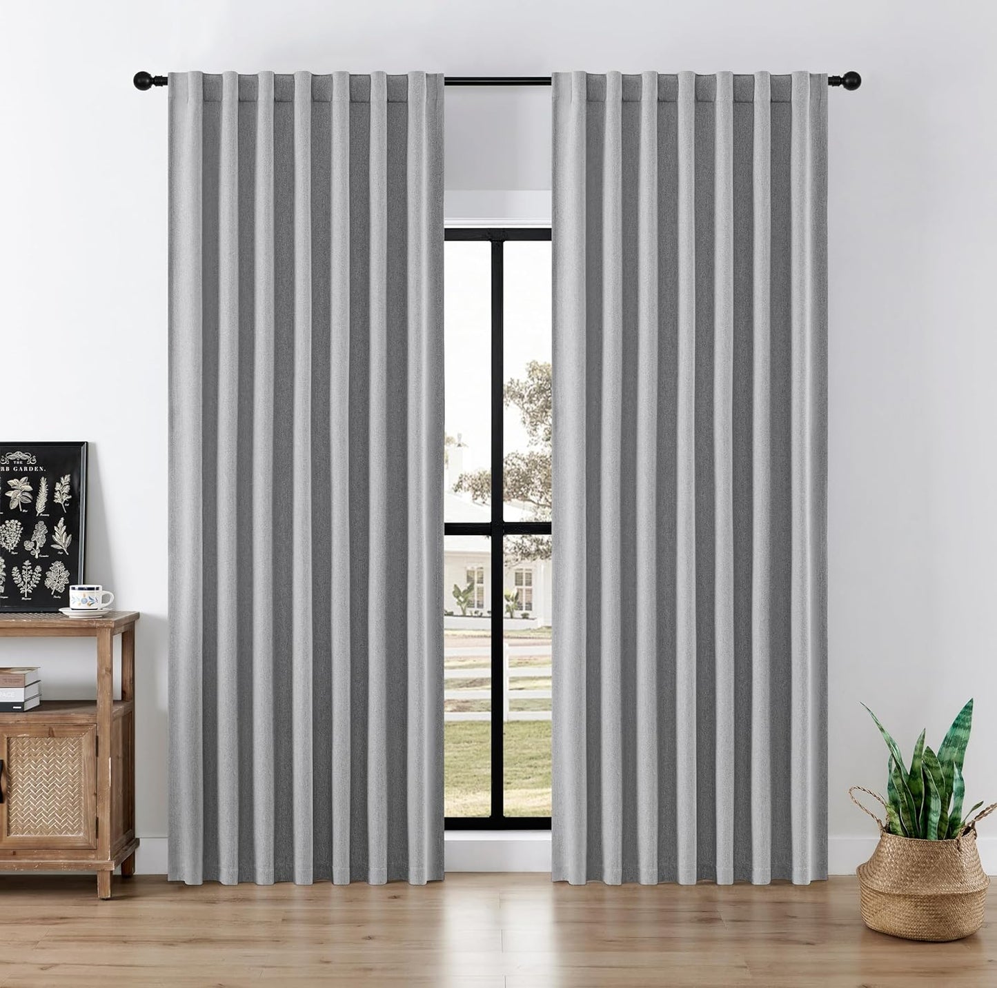 Joydeco Faux Linen Blackout Curtains for Bedroom,Light Grey Blackout Curtains 90 inches Long,100% Blackout Solid Thermal Insulated Window Drapes Luxury Decor for Living Room（W52xL90 Inch,Light Grey）