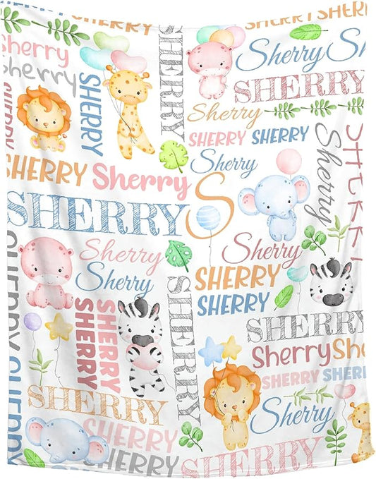Personalized Baby Blanket for Girls Boys Lion Elephant Custom Baby Blanket with Name Swaddle Blanket for Toddlers Infants Kids Shower Newborns Nursery Stroller Crib Decor Throw Birthday Gift