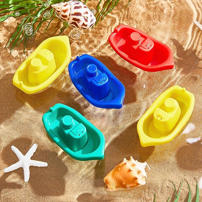 60 Pieces Little Boat Bath Boats Toy Bathtub Toys Stackable Boat Bath Toys Floating Plastic Pool and Bathtub Toys for Baby and Toddler Summer Water Toys, 4 Colors