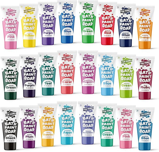 Tub Works® Bath Paint Soap Bath Toy, 24 Pack | Non-Toxic, Washable Bath Paint for Finger Painting in the Tub | Ideal Toddler Bath Toys for Creative Play | Classic & Pastel Bath Colors for Kids Bath