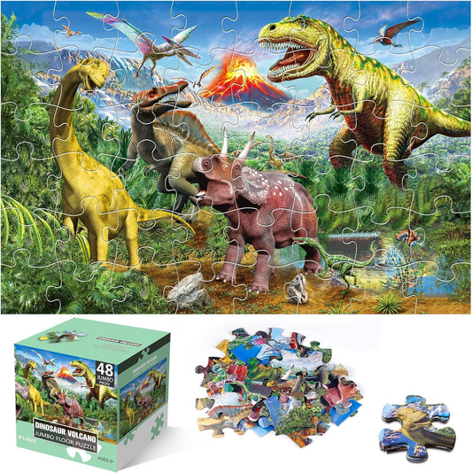 Jumbo Floor Puzzle for Kids,48 Piece Volcano Dinosaur Large Jigsaw Puzzles, Fun Educational Toy for Toddlers Ages 3-5,Preschool Learning Gift for Boy Girl Ages 4-8