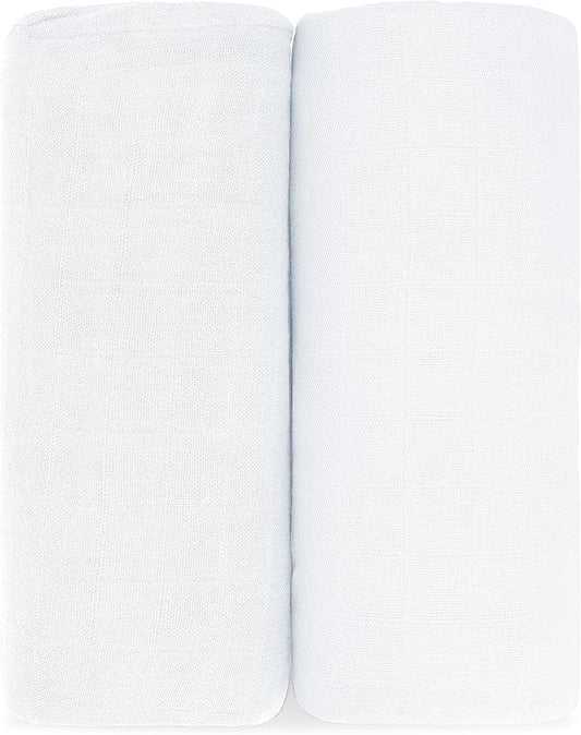Comfy Cubs Muslin Swaddle Blankets Pack of 2 - 47 x 47 Inch Soft Cotton Baby Blanket Set, Large Multipurpose Wraps for Newborns - Self-Soothing Swaddles for Newborns - White