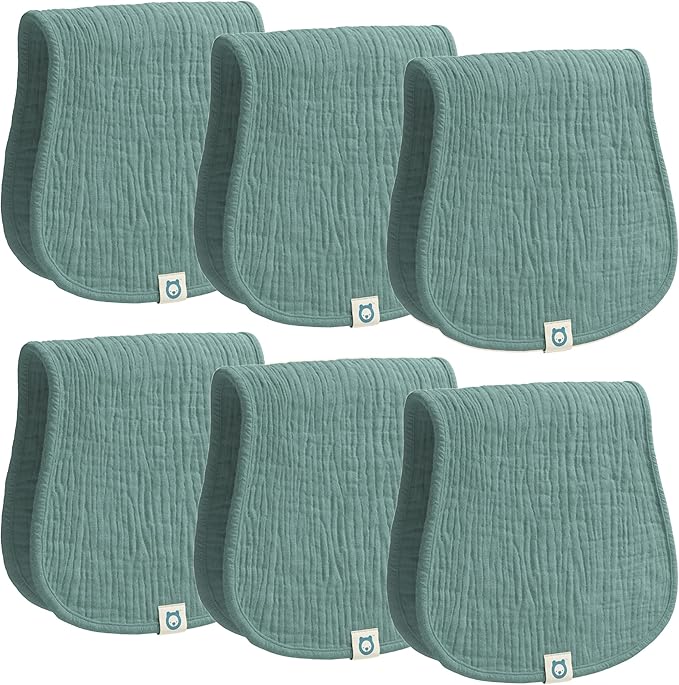 Muslin Burp Cloths Set, 6 Pieces, 100% Organic Cotton Hand Washcloths for Baby Boys and Girls Extra Absorbent and Soft Burping Rags (Teal - Solid Color)