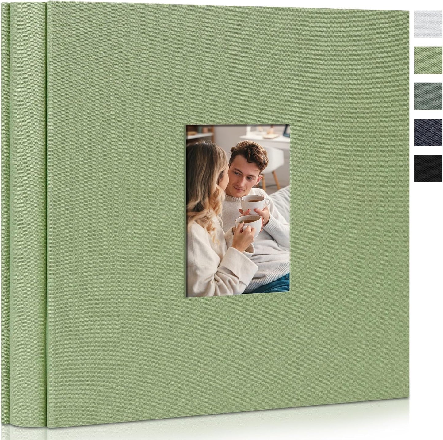 Photo Album 4x6 Pictrues 600 Pockets Linen Cover with Front Window Large Picture Book for Family Travel Wedding and Memory Keepsake Organizer Light Green