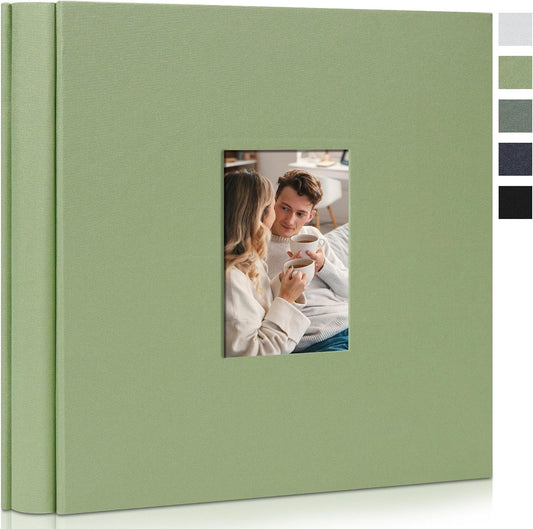 Photo Album 4x6 Pictrues 600 Pockets Linen Cover with Front Window Large Picture Book for Family Travel Wedding and Memory Keepsake Organizer Light Green