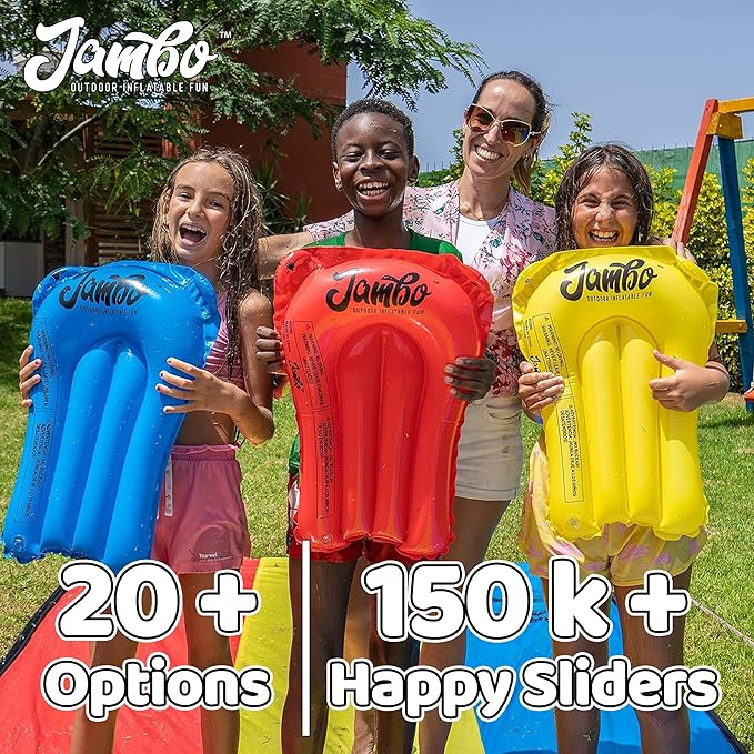 JAMBO 31.5Ft Extra Long Water Slide and 2 Bodyboards, Heavy Duty Slip Splash and Slide with Inflatable Crash Pad, Summer Water Toy Sprinkler, Backyard Outdoor Water Fun n Toys for Kids, Splash Mat