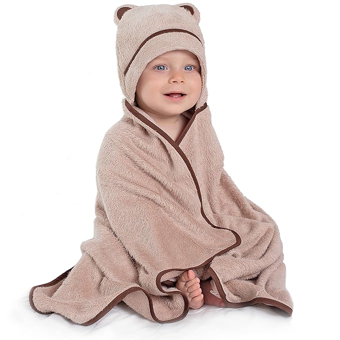 Premium Baby Bath Towel - Rayon Made from Bamboo Hooded Baby Towels - Newborn Baby Towel with Hood - Large Hooded Towel for Newborn Infant Boy Girl (Beige)