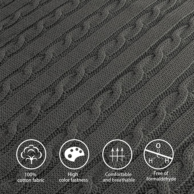 NTBAY 100% Pure Cotton Cable Knit Toddler Blanket, Super Soft Warm Breathable 30x40 Baby Blanket for Crib, Stroller, Nursery, Travel, Newborn, 30x40 Inches, Grey