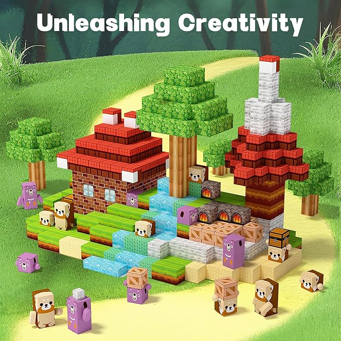 150Pcs Magnetic Building Blocks-Magnetic Cubes Green Forest Set Creative Magnet Toys Blocks Stacking for Kids STEM Preschool Educational Gifts for Toddler Ages 4-8 Boys and Girls