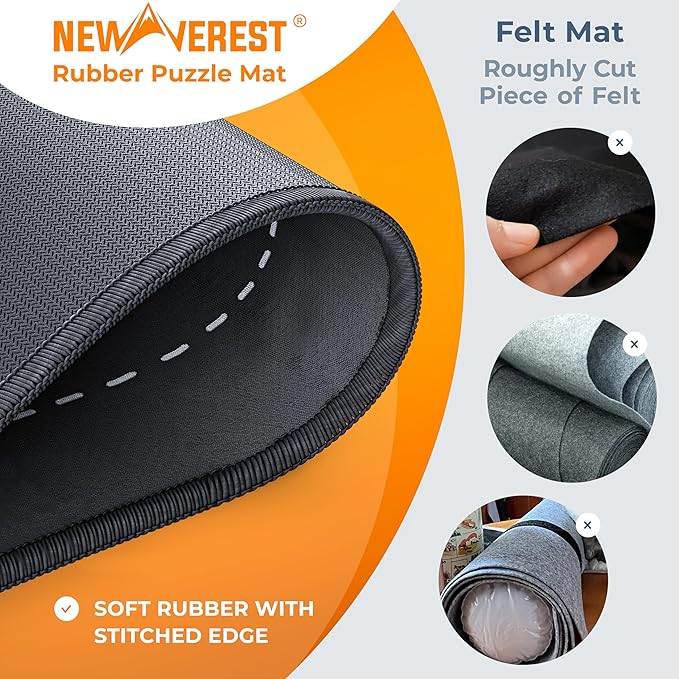 Newverest Jigsaw Puzzle Mat Roll Up, Saver Pad 55” x 35.5” Portable Keeper Up to 3000 Pieces with Non-Slip Rubber Bottom and Polyester Top + 3 Puzzle Sorting Trays, Travel-Friendly Storage Bag