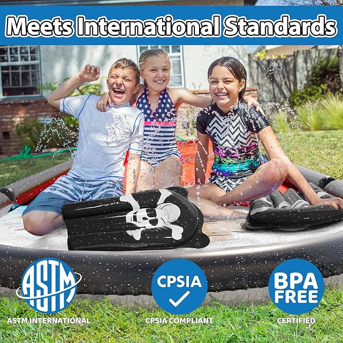 JAMBO 22Ft Water Slide and 2 Bodyboards, Extra Long Heavy Duty Slip Splash and Slide with Inflatable Bumpers, Pirate Splash Mat Water Sprinkler, Outdoor Water Toys, Summer n Toy, Splash Pad