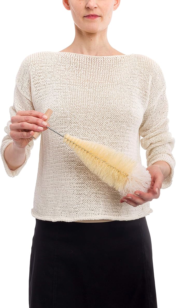 Redecker Tampico Fiber and Wool Soda Stream Bottle Brush with Beechwood Handle, Unique Teardrop Shape Easily Cleans Bottles, Jars and Specialty Glassware, 12-inches, Made in Germany