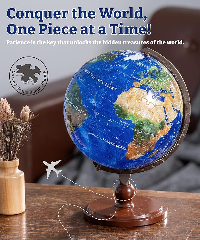 Pintoo 3-D Puzzle Globe Legendary Small 6" Earth Globe Decor with 240 Curved & Translucent Puzzle Pieces - Globes of The World for Unisex Adults, Explorers, Business, Home Decoration [A3752]