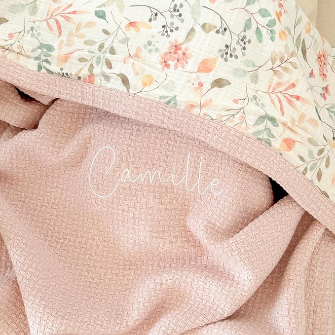 Personalized Baby Blanket with Name – Handmade 100% Organic Cotton Newborn Gift | Custom Knit Blanket for Boys, Girls, Kids & Baby Showers