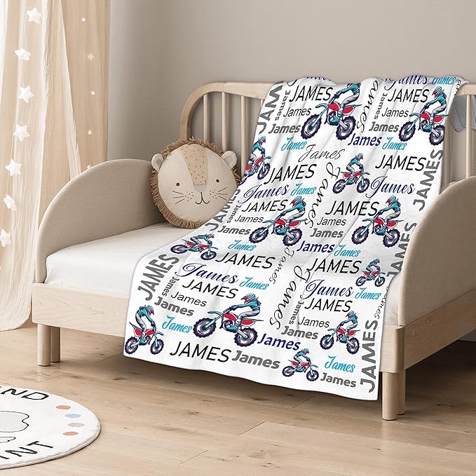 Personalized Motocross Custom Baby Blanket with Name - Swaddle Blanket for Toddlers, Infants, Kids, Shower, Newborns - Nursery Stroller Crib Decor Throw - Birthday Gift