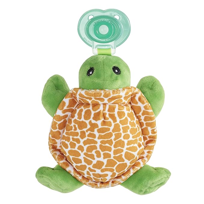 Nookums Paci-Plushies Shakies - Pacifier Holder with Built in Rattle (2 in 1)- Adapts to Name Brand Pacifiers, Suitable for All Ages, Plush Toy Includes Detachable Pacifier (Turtle)