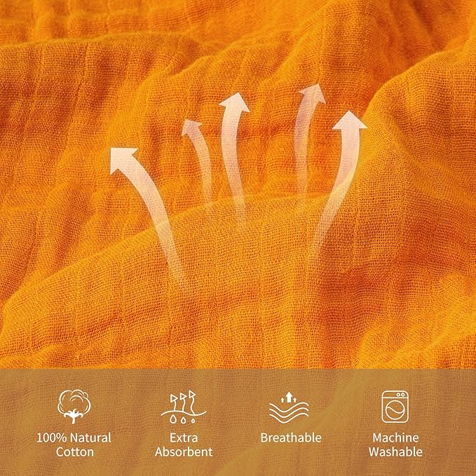 david's kids 2 Pack Hooded Baby Towels, 100% Muslin Cotton 6-Layer Ultra Soft Breathable Absorbent Baby Bath Towels for Infant and Toddler, Newborn Essentials, Large 32x32Inch, Beige & Ginger