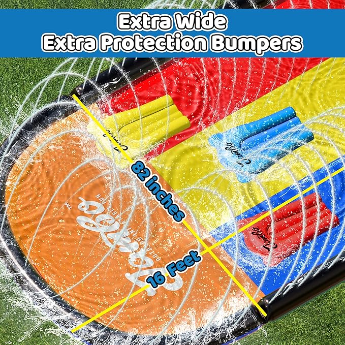 Jambo 16ft Premium Slip Splash and Slide, Three- Way Sprinkler System with 3 Body Boards, Water Slide with Advanced Sprinklers System | Backyard Waterslide Outdoor Water Toys Slides for Kids