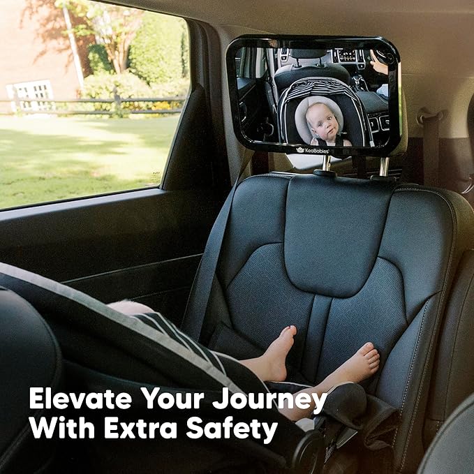 Safety Baby Car Seat Mirror - Wide Shatterproof Backseat Infant Car Mirror for Baby Rear Facing, Crystal Clear View, Travel Accessories, Easy Install & Adjustable for Removable Headrest (Matte Black)