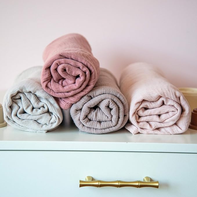 Ely’s & Co. Cotton Muslin Swaddle Blanket 2-Pack for Baby Girl — 100% Cotton Muslin Extra-Large Swaddle Blankets (47” x 47”) Cranberry & Rosewater Pink