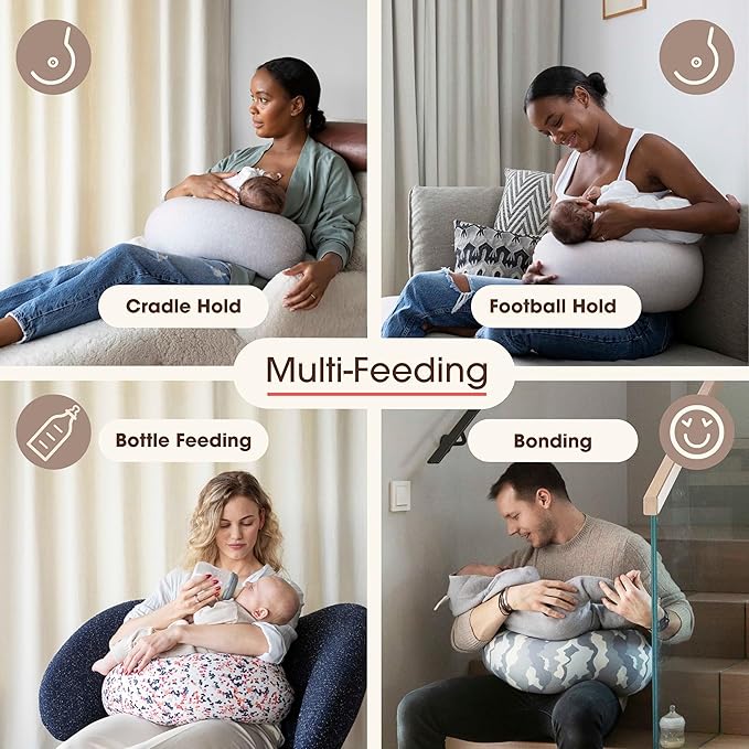 bbhugme Adjustable Nursing Pillow - Breastfeeding, Bottle Feeding, Baby Support - Adjustable Firmness and Fit - Washable Pillow Cover - Grey Melange…