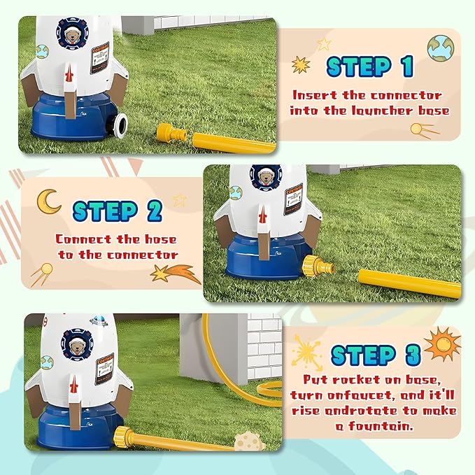Water Rocket Sprinkler for Kids, Outdoor Sprinkler Rocket Launcher Toy for Backyard, Summer Water Toys for Kids Ages 3-12, Fun Water Powered Rocket Toy (White-1)