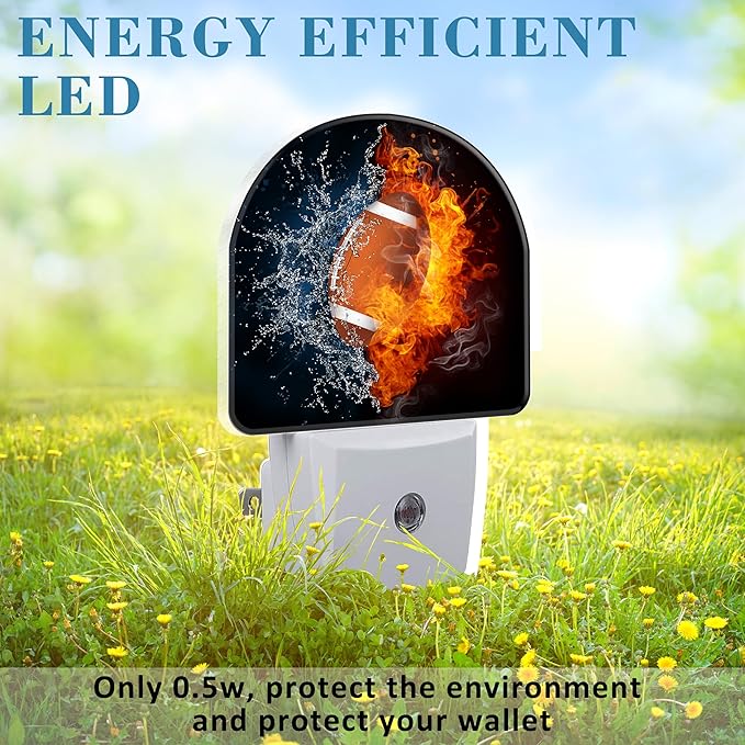 Ice and Fire Football Night Light for Kids, LED Night Light Plug into Wall with Dusk to Dawn Sensor for Girls Boys Women Men Room Decor, Hallway, Kitchen, Bathroom, Nursery, Stairs